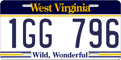 WV license plate 1GG796