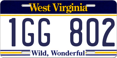 WV license plate 1GG802