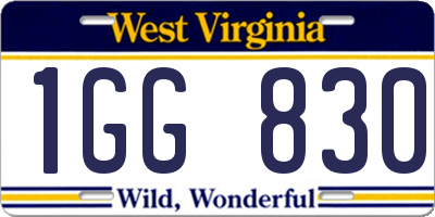WV license plate 1GG830