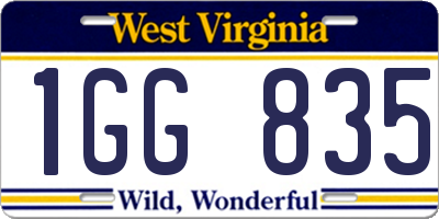 WV license plate 1GG835
