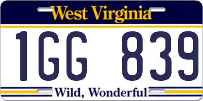WV license plate 1GG839