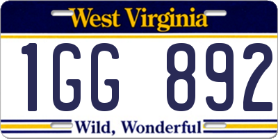 WV license plate 1GG892