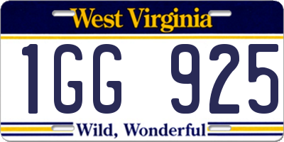 WV license plate 1GG925