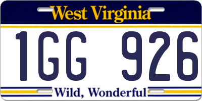 WV license plate 1GG926