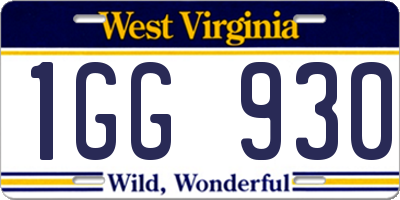 WV license plate 1GG930