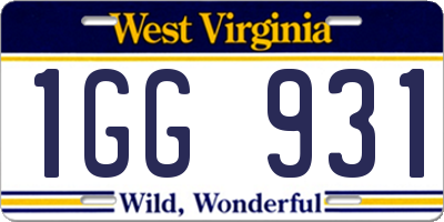 WV license plate 1GG931