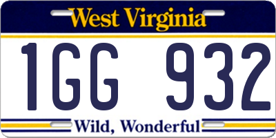 WV license plate 1GG932