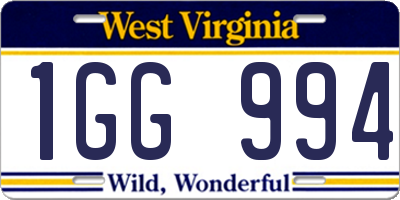 WV license plate 1GG994