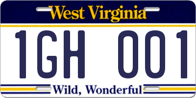 WV license plate 1GH001