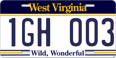 WV license plate 1GH003