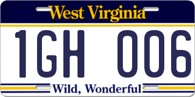 WV license plate 1GH006