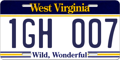 WV license plate 1GH007