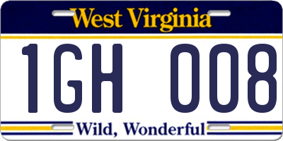 WV license plate 1GH008