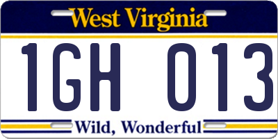 WV license plate 1GH013