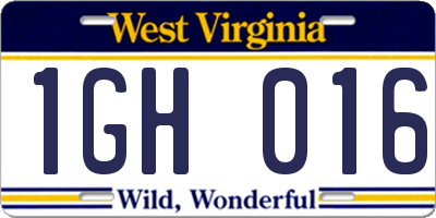WV license plate 1GH016
