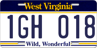 WV license plate 1GH018