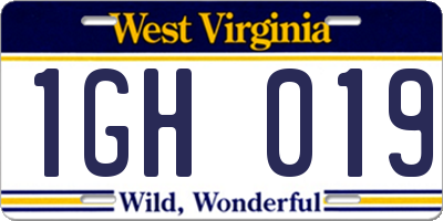 WV license plate 1GH019