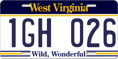 WV license plate 1GH026