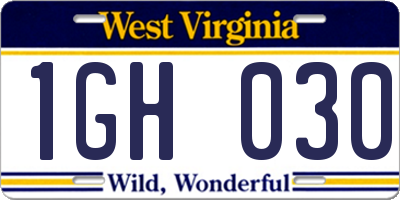 WV license plate 1GH030