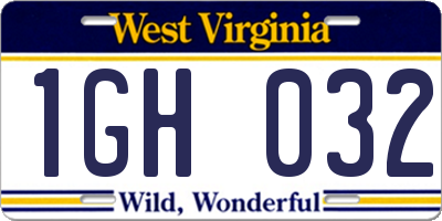 WV license plate 1GH032