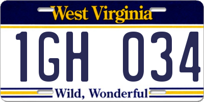 WV license plate 1GH034