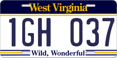WV license plate 1GH037