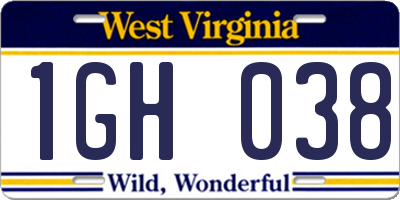WV license plate 1GH038