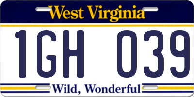 WV license plate 1GH039