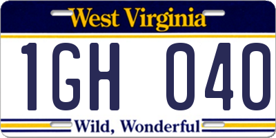 WV license plate 1GH040