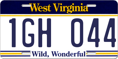 WV license plate 1GH044