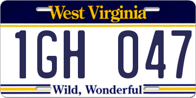 WV license plate 1GH047