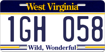 WV license plate 1GH058