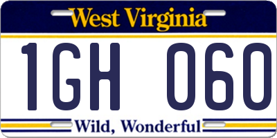 WV license plate 1GH060