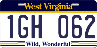 WV license plate 1GH062