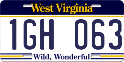WV license plate 1GH063