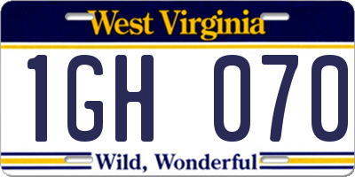 WV license plate 1GH070