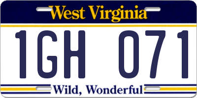 WV license plate 1GH071