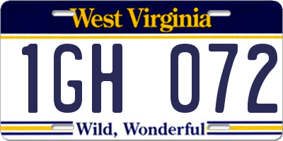 WV license plate 1GH072