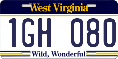 WV license plate 1GH080