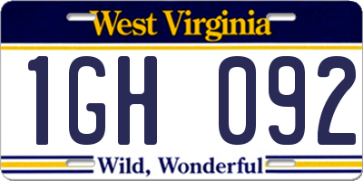 WV license plate 1GH092