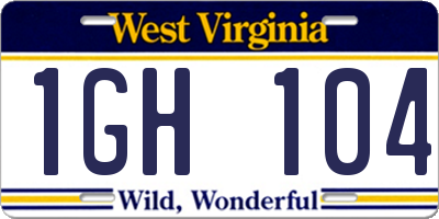 WV license plate 1GH104