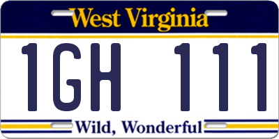 WV license plate 1GH111