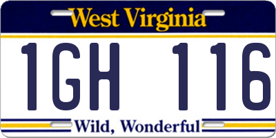 WV license plate 1GH116