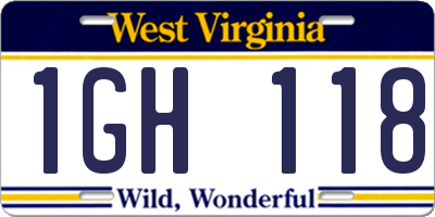 WV license plate 1GH118