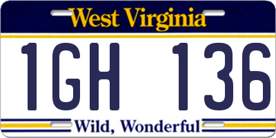 WV license plate 1GH136