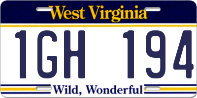 WV license plate 1GH194