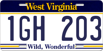 WV license plate 1GH203