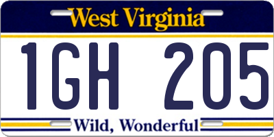 WV license plate 1GH205