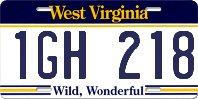 WV license plate 1GH218
