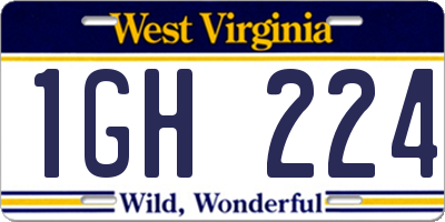 WV license plate 1GH224